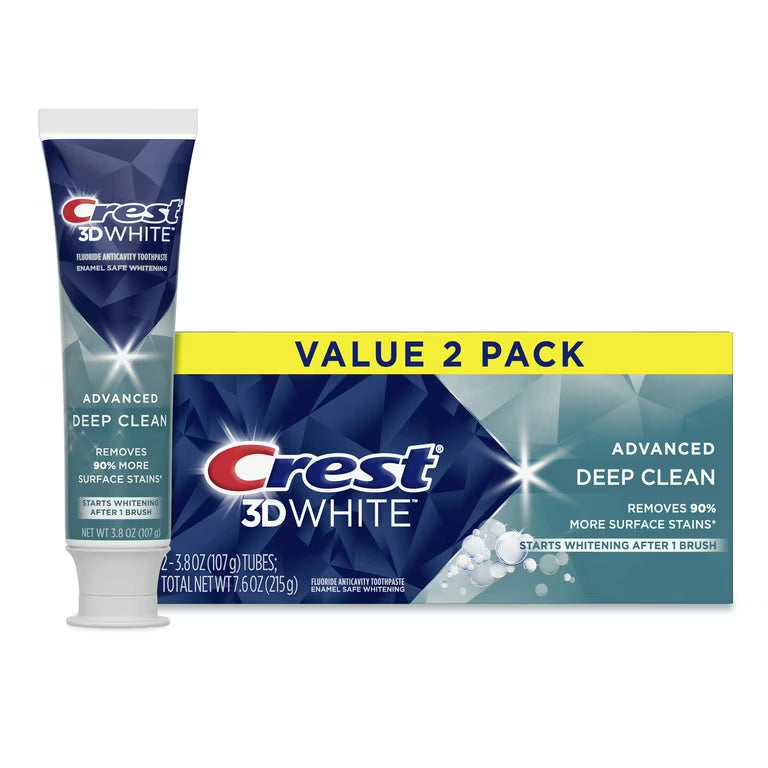 Crest 3D White Advanced Deep Clean Teeth Whitening Toothpaste 3.30z 2-pack
