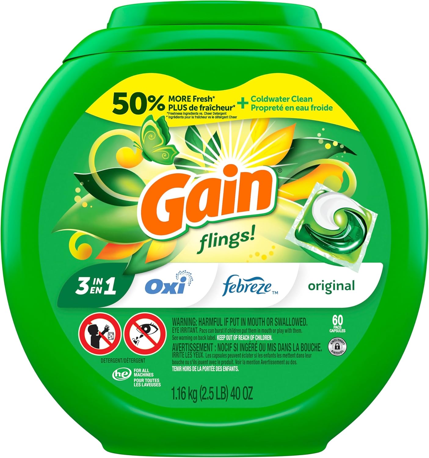 Gain Laundry Pods Orignial Scent, 60 pacs