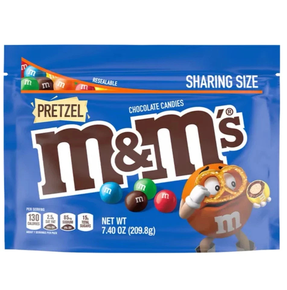M&M'S Pretzel Milk Chocolate Candy, Sharing Size, 7.4 oz Resealable Bag