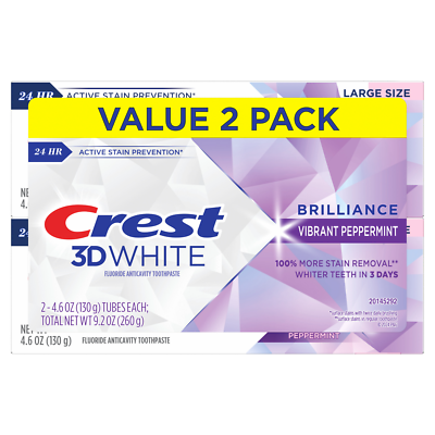 Crest 3D White Vibrant Teeth Whitening Toothpaste Peppermint, 4.6 oz, 2 pack